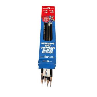 Imagem de Kit 60 Lápis Sextavado Grafite Hb Com Borracha Corpo Preto - Futuro