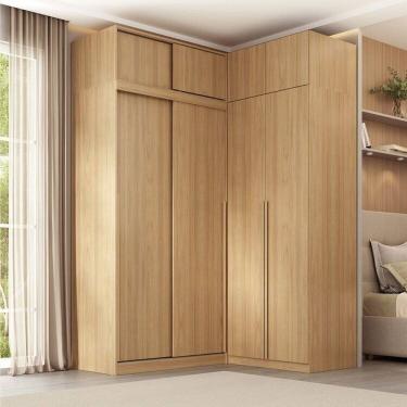 Imagem de Guarda-roupa Modular de Canto 4 Peças 8 Portas com 4 Portas de Correr Jade Cabecasa Madeiramadeira Avelã