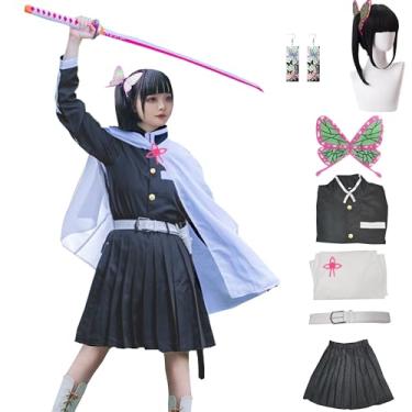 Imagem de IOPBOT Fantasia feminina adulta Kanao cosplay anime quimonos manto roupão uniforme saia roupa de Halloween com acessórios (conjunto preto, GG)