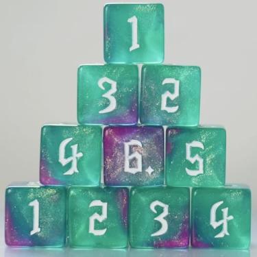 Imagem de 10 PC D6 dice 16mm Acrylic Dice Set for RPG MTG DND Dice Table Games and Board Games (Purple+Green)