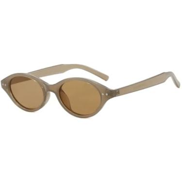 Imagem de Óculos de sol femininos com armação oval pequena, luxuosos, com rebites, para decoração masculina, para áreas externas e viagens, UV400 (Jelly Tea Tea)