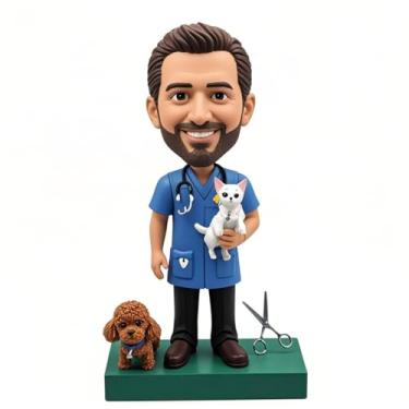 Imagem de Personalizado Pet Doctor Bobblehead com gato cachorro e ferramentas feitas de foto presente exclusivo para amantes de animais, perfeito para namorado, pai, irmão, aniversário e decoração de casa