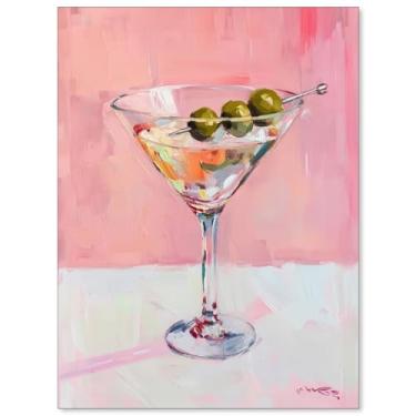 Imagem de Pôster vintage rosa martini moderno coquetel bebidas alcoólicas tela impressão de arte de parede para casa apartamento cozinha bar carrinho decoração 20 x 25 cm sem moldura