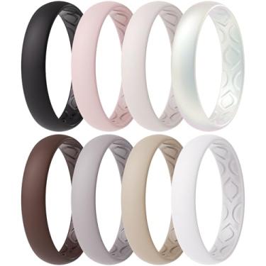 Imagem de ThunderFit Anéis de compromisso femininos de silicone respirável para suas alianças de casamento - 4 mm de largura, 1,5 mm de espessura - pacote variado de 1 a 12, 7.5 - 8 (18.2mm), Silicone, Sem