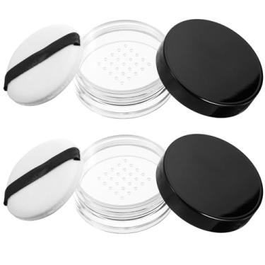 Imagem de LIQWEI 2 recipientes de pó soltos de 10 ml, recipientes de pó recarregáveis, recipientes de pó com puff, recipientes de viagem em pó rotativos, mini recipientes de maquiagem com peneira giratória e