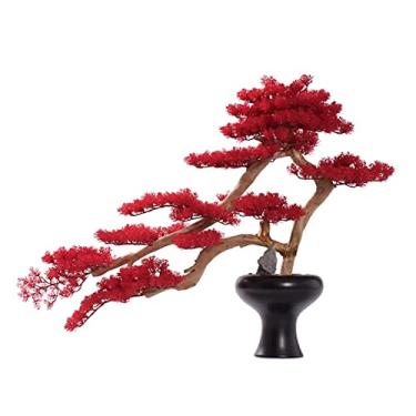 Imagem de Plantas artificiais grandes, plantas artificiais, bonsai, decoração de mesa, plantas falsas, interior com vasos de cerâmica para decoração de escritório em casa, vaso falso vermelho