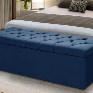 Imagem de Baú Para Quarto Cama Box Madeira Estofado Casal - D'Julia, Azul