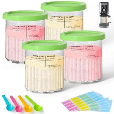 Imagem de GuanQiao Pacote com 4 frascos e tampas de creami Deluxe, 680 g, compatível com máquinas de sorvete Ninja NC500 NC501, livre de BPA, lavável na lava-louças, verde