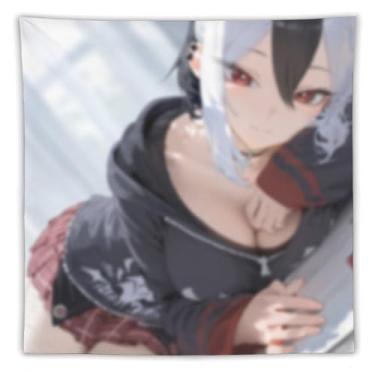 Imagem de LIEGBMEU Tapeçaria sexy de anime menina 152 x 152 cm arte de colcha de parede decoração de tapeçaria caprichosa AF111
