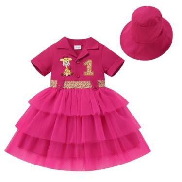 Imagem de IDOPIP Safari 1st Birthday Outfit for Baby Girls Toddler Halloween Outfit Wild Jungle Animal Tutu Dress with Hat Infant Zookeeper Suit for Cake Smash Photo Party Dress Clothes Hot Pink 9-12 Months