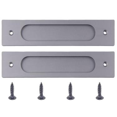 Imagem de Puxadores retangulares de 17 cm, 2 peças, puxadores de porta deslizante de aço escovado, alças embutidas de liga de alumínio duráveis com parafusos de montagem para portões de porta de bolso, garagens
