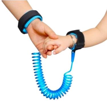 Imagem de Pulseira Guia Ajustável Infantil Trava Segurança Controle Criança Passeios Lojas Parques Azul