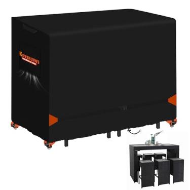 Imagem de Kovshuiwe 152 cm C x 104 cm L x 104 cm A altura da barra capas de jantar para mesa de pátio 600D tecido Oxford impermeável 152 cm quadrado barra de pátio altura capa de mesa e cadeira preta