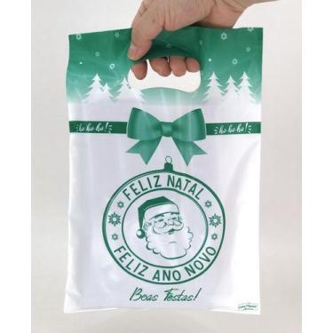 Imagem de 50 Sacolas boca de palhaço 20x29cm FELIZ NATAL FELIZ / Natal 1 Verde -