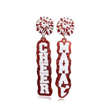 Imagem de FFLaiwah CHEER Brincos femininos com letras coloridas com glíter, bola de flores, megafone, presente de equipe, fantasia de dia de jogo, joias de líder de torcida, One size, Acrílico, Sem pedra