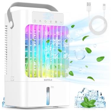 Imagem de Condicionadores de Ar Portáteis – Refrigerador de Ar Evaporativo BAPOLE 900 ml, Mini Ventilador de Refrigeração com 3 Velocidades do Vento e 7 Luzes LED, 2 Névoa Fria e Temporizador Portátil 0-8H, Ar