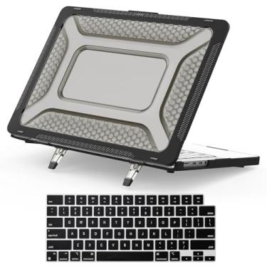 Imagem de Gylint Capa compatível com MacBook Pro 14" (2024-2021), capa rígida protetora antiarranhões com suporte dobrável e capa de teclado para (M4 M3 M2 M1) A3401 A3112 A2918 A2992 A2779 A2442 Preto