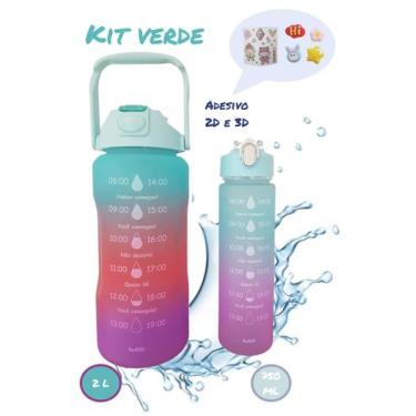 Imagem de Kit Garrafa Água Galão Squeeze Academia Escola 2l + 750ml+ Adesivos - 