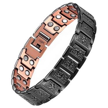 Imagem de Feraco Pulseira de cruz de cobre para homens, pulseiras cristãs de terapia magnética Cooper com 46 ímãs, joias masculinas de cobre puro 99,99% preto