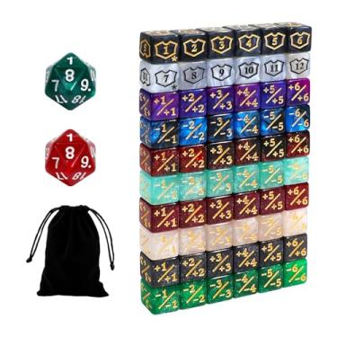 Imagem de FIGURESLAB 62PCS 12mm MTG Dice Set with Plus 1 Life Counter & Shield & Spindown Dice in 10 Colors for Magic The Gatering, Compatible with CCG Creature Stats TCG Magic Card Gaming Accessories