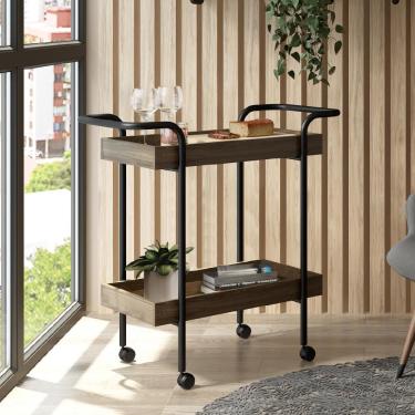Imagem de Carrinho Varanda Gourmet Bar Madeirado Tubos Pretos Carraro