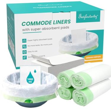 Imagem de Pacote com 120 forros de cômoda com almofadas superabsorventes, sacos descartáveis à prova de vazamento, ajuste universal para baldes de cadeira de banheiro padrão (120 sacos + 120 blocos) (pacote com