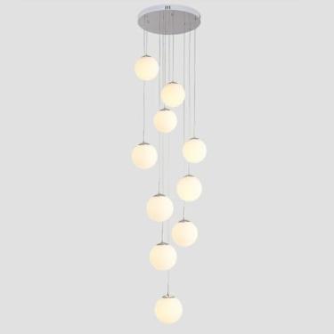 Imagem de Biabhuo 10 Bolas De Decoração De Vidro Escada Lustre Log Pedant Light Tetos Altos Foyer Lustre De Entrada Cromado Branco Vidro De Leite Mid Century Modern Lâmpad, Chrome, 3000K
