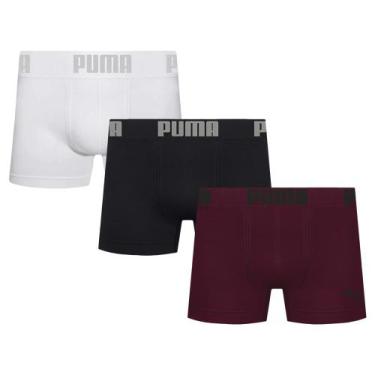 Imagem de Kit 3 Cuecas Boxer Puma Sem Costura Masculina, Branco, Preto, G