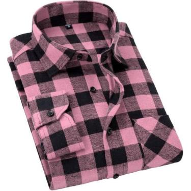 Imagem de Camisa masculina casual cromoncent de flanela, rosa, preta