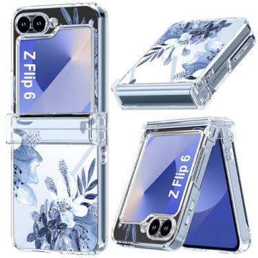 Imagem de FCSWEET Capa para Samsung Galaxy Z Flip 6 com proteção de dobradiça, capa protetora floral transparente lavanda à prova de choque rígida PC fina floral feminina para Z Flip6 - pintura de flor/tinta