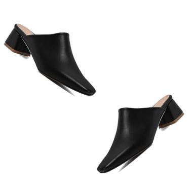 Imagem de MOOMMO Sandálias Femininas De Salto Grosso, Pretas, Bico Fechado, Quadradas, Sem Cadarço, Médio, Confortáveis, Couro Fosco, Casuais, Fofas, Para Áreas Externas, Sapatos Sociais, 8,5 M Eua