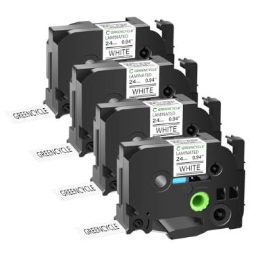 Imagem de GREENCYCLE Fita de etiqueta TZe-251 de 24 mm compatível com Brother P-Touch TZe251 Fita adesiva 24 mm 0,94 branca laminada TZe TZ de 2,5 cm para Ptouch PT-D600 D610BT P700 P710BT P750W, pacote com 4