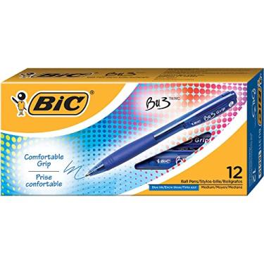 Imagem de BIC Caneta esferográfica retrátil BU3, ponta média (1,0 mm), azul, retração de clique lateral para maior comodidade, 12 unidades