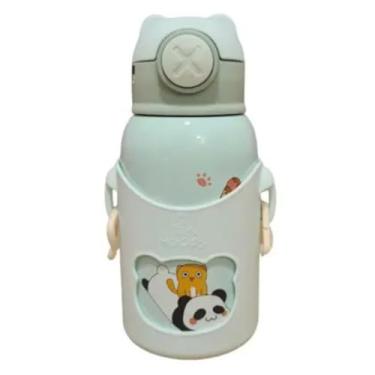 Imagem de Garrafa Termica Infantil 3 Tampas Bolsa C/Alça e Adesivo Aço Inox 500ml (Verde)