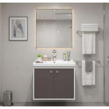 Imagem de Gabinete Armário para Banheiro 50cm MDF com Cuba - Bergamo (Gianduia)