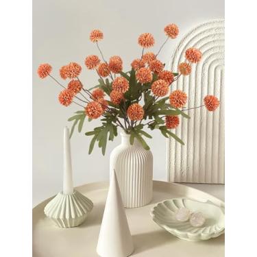 Imagem de HOHOTIME 6 peças de flores artificiais de seda sintética, mini crisântemos falsos a granel com hastes para decoração de casamento, arranjos florais neutros laranja, flor Kiku Pom Pom