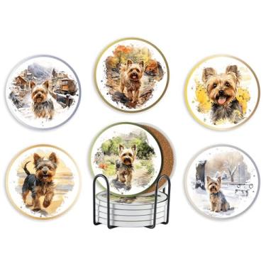 Imagem de Yorkie Gifts, Porta-copos de cerâmica Yorkshire Terrier, conjunto de 6, com caixa de presente, absorvente com base de cortiça, decoração de casa para família, inauguração de casa, Ação de Graças