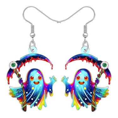 Imagem de RAIDIN Brincos pendentes de fantasma de Halloween fofos de acrílico, presentes de Natal para mulheres, foice gótica com design assustador de globos oculares, acessórios de joias de fantasia de