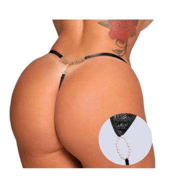 Imagem de Fio Dental Tailandesa Preto Strass Frases Tallyta, Bandida