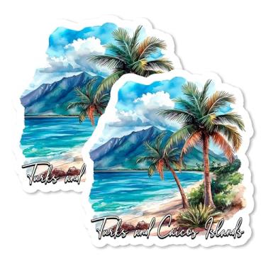 Imagem de Ímãs das Ilhas Turcas e Caicos 10 cm Pacote com 2 Grace Bay – Ímãs de viagem decorativos de vinil forte para geladeira armário cozinha escritório – Fofo divertido estética legal durável e lembrança de
