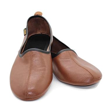 Imagem de Akdam Pantufas femininas de couro marrom tradicional Babouche House Mocassim, Marrom, 37