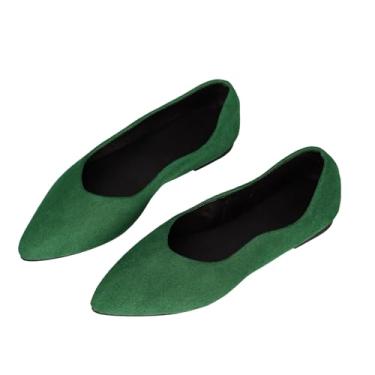 Imagem de Sandálias femininas de bico fino com material de camurça, sola plana para uso confortável no outono e inverno, Verde militar, 34
