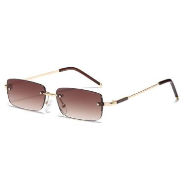 Imagem de Óculos de sol masculino sem aro, armação pequena, lentes coloridas, óculos modernos para mulheres, chá dourado, 13,8 cm