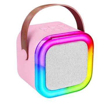 Imagem de Caixa de Som Portátil Bluetooth com Karaokê, 2 Microfones Sem Fio, Luzes LED, 9x7x9cm, Rosa (Rosa)