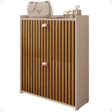 Imagem de Sapateira Closet Vertical Organizadora 12 Pares Calçados Unissex Prateleira 2 Andares Gavetas Basculante Fendi/Ripado - Lojas RPM