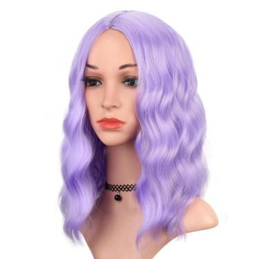 Imagem de Peruca BEAUTIFA Purple Wavy Curly Lavender Bob 35 cm resistente ao cal