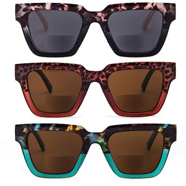 Imagem de KoKoBin Pacote com 3 óculos de sol de leitura bifocais estilo Oprah para mulheres, armação quadrada grande e leitores confortáveis (multicolorido2)