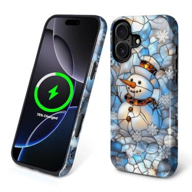 Imagem de Capa para iPhone 16 Plus [compatível com MagSafe], silicone macio brilhante + capa protetora 2 em 1 de policarbonato rígido antiarranhões à prova de choque para mulheres e homens - boneco de neve de