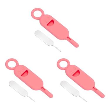 Imagem de PATIKIL Ferramenta de remoção de suporte de cartão SIM, 3 pinos de cartão SIM, abridor de agulha, bandeja ejetora, pinos de ejeção para telefones celulares, tablets, roteadores, rosa vermelha