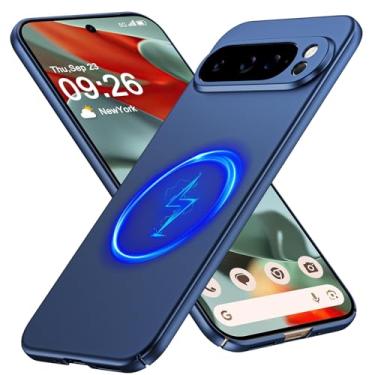 Imagem de GRECAZO Capa magnética ultrafina fosca projetada para celular Google Pixel 9 XL [compatível com PixelSnap/Magsafe] Capa protetora de policarbonato rígida fosca minimalista fina e leve - azul marinho